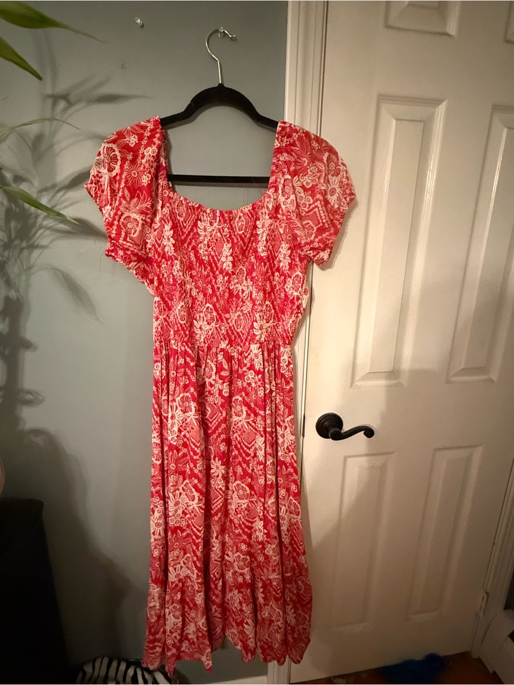 Angie Red Floral Smocked Midi Dress
